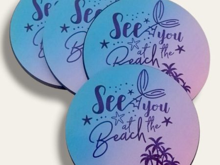 Beach wooden printed coasters 4 (set of 4) For Sale