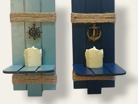 Wall hanged wooden beach candle holders (set of 2) Online