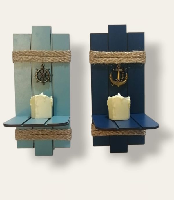 Wall hanged wooden beach candle holders (set of 2) Online