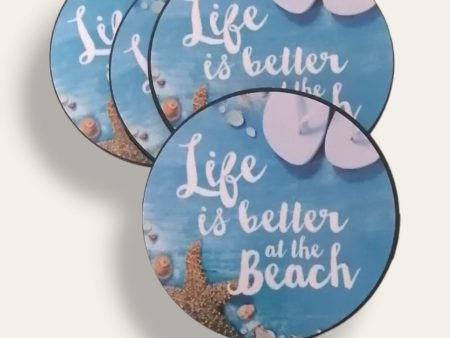 Beach wooden printed coasters 1 (set of 4) Sale