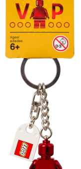 VIP Chrome Red Minifigure Key Chain with Lego Logo Tile, Modified 3 x 2 Curved with Hole, Yellow Label, 5005205 Cheap