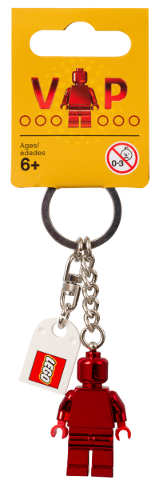 VIP Chrome Red Minifigure Key Chain with Lego Logo Tile, Modified 3 x 2 Curved with Hole, Yellow Label, 5005205 Cheap